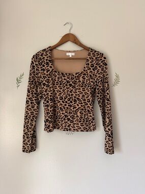 Riley & James Leopard Print Scoop Neck Long Sleeve Top - Tan/Black